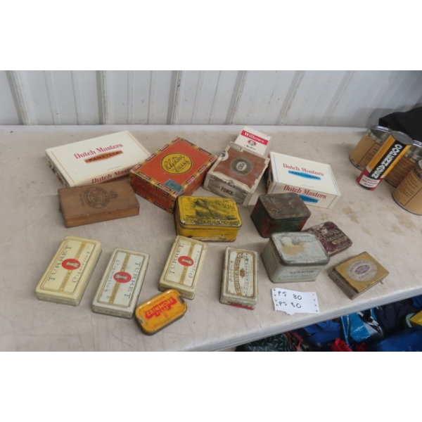 Ten Tobacco Cigarette Tins Plus Six Cigar Boxes