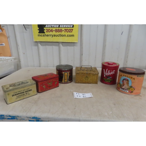Six Tobacco Tins Including Union Leader, Prince Albert, And Velvet