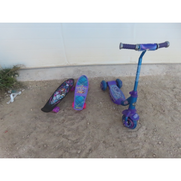 Two Skateboards and Two Starlight Scooters