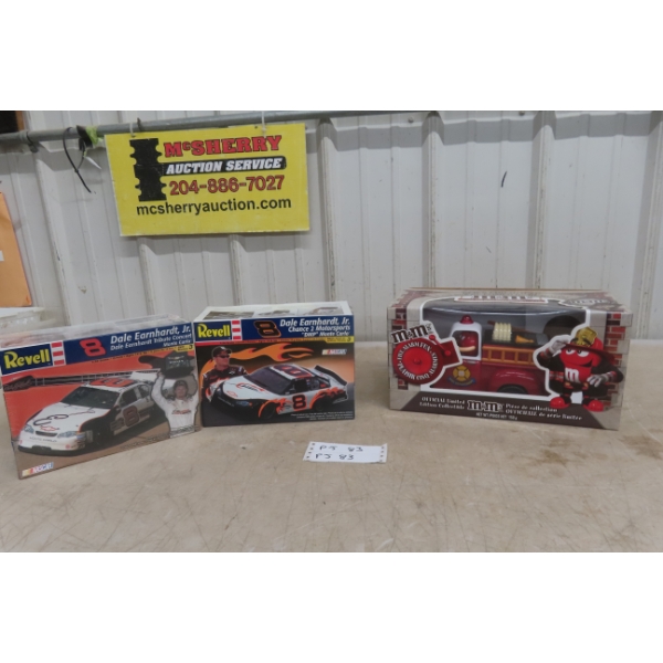 M&M Fire Truck Candy Dispenser in Box, Plus Two Revell 1:24 Scale NASCAR Models