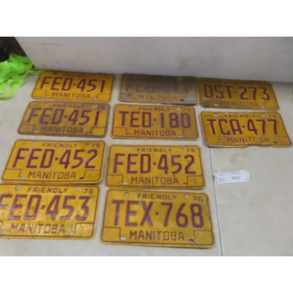 Ten Manitoba 1976 License Plates