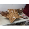 Image 1 : Chicken Plant Holder, Wicker Style Basket 27" Across, Two-Section Crate, 'Gather' Sign and More
