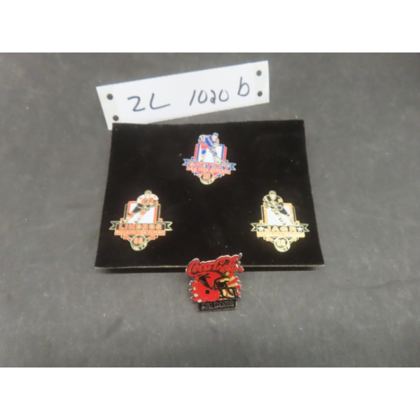 Three Hockey Push Button Pins Featuring Gretzky, Lindros, Jagr And Coca-Cola Falcon Pin