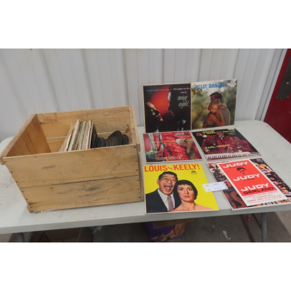 Wooden Crate with Older Records
