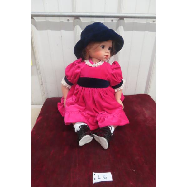 Celia Doll Co. 22" Doll in Pink Velvet Dress With Hat, Shoes & Socks
