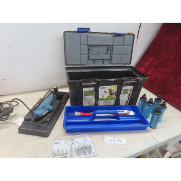 Toolbox with Blade Lube, Electric Shear, and New Blades