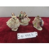 3 Dresdin Lace Porcelain Figurines Tallets 4 1/4", Some Damage on Skirt