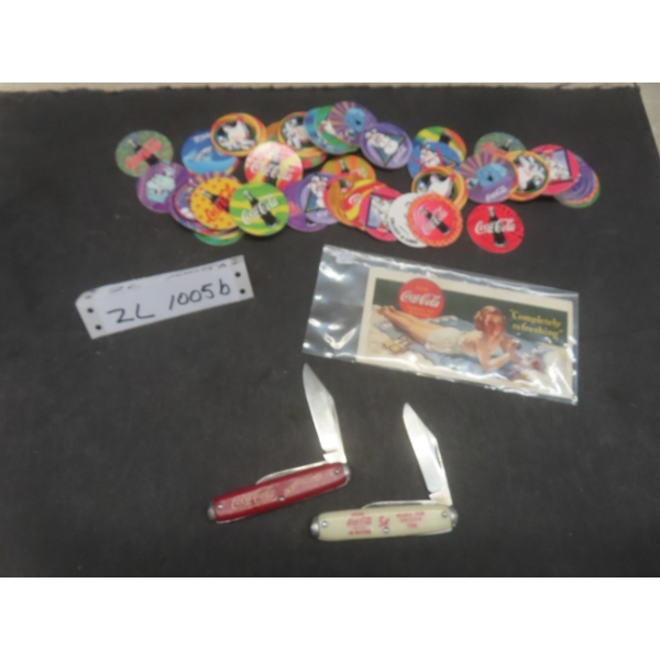 Vintage 1942 Coca-Cola Advertising Ink Blotter Two Coca-Cola Folding Knives And Coke Cap