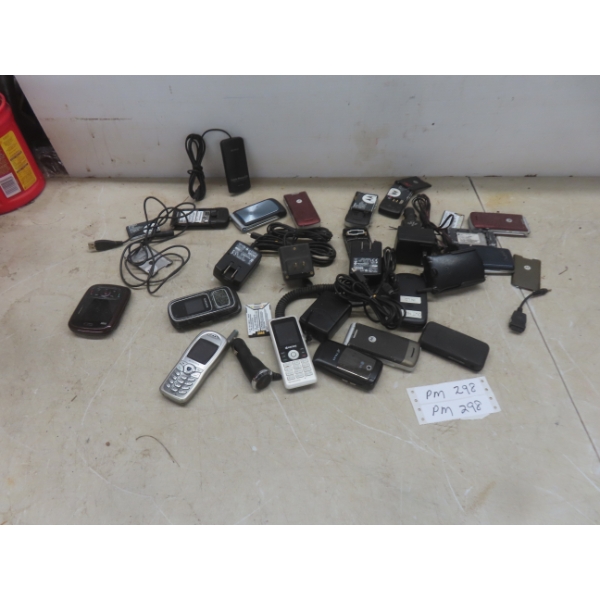 Box Full of Old Cellular Phones, Chargers and More