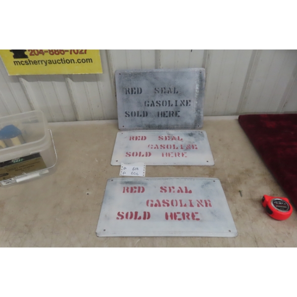 Three Metal Red Seal Gas Signs 10" x 18"