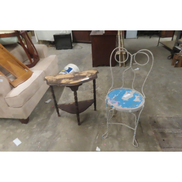 Wrought Iron Chair and Half Moon Table