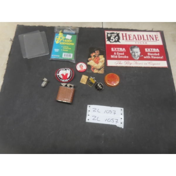 Shell And Penn Motor Oil Caps Button-Back Pins Featuring The Beatles, Star Trek, And Elvis Plus