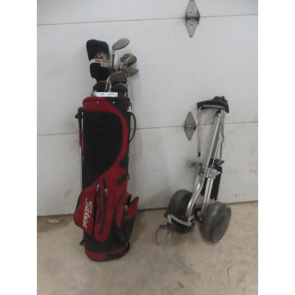 16 Right Handed Golf Clubs, Bag and Cart