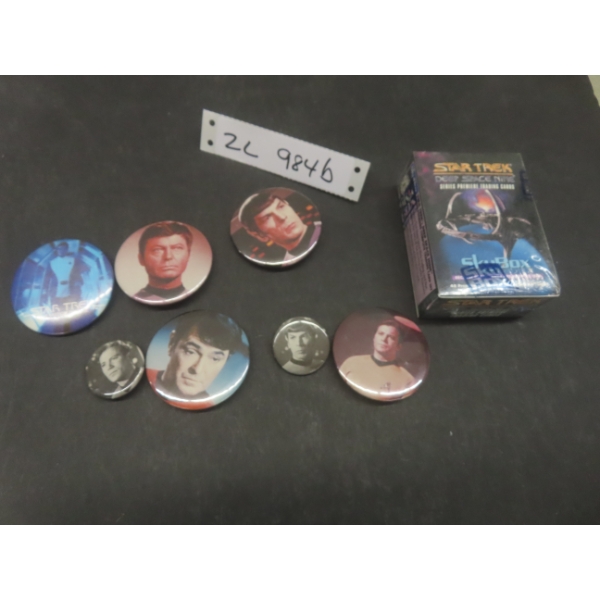 Star Trek Deep Space Nine Trading Cards, Factory Sealed, Seven Pin-Back Buttons