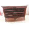 Image 2 : Solid Wood Desktop Organizer With Shelves, Drawer, and Sliding Cover - Cherry Finish