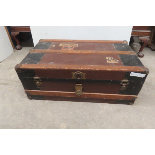 Vintage Trunk with Travel Stickers, 13" x 34" x 21"