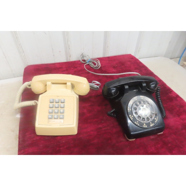 Two Desktop Telephones, Push Button and Rotary