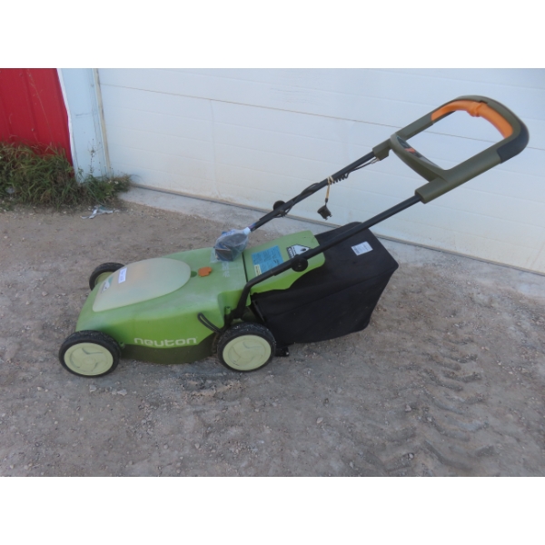 Newton Cordless Lawnmower with Charger and Bagger - Condition Unknown