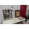Image 1 : Wood Framed Mirror (27" x 35"), Antique Picture (26" x 30"), and Framed Print (14" x 16")
