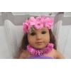 Image 2 : American Girl 18" Doll in Hawaiian Pink/Purple Dress With Floral Accessories