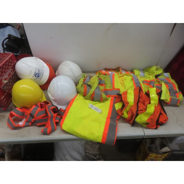 5 Hard Hats and Safety Vests / Shirts, Sizes Large to 2XL