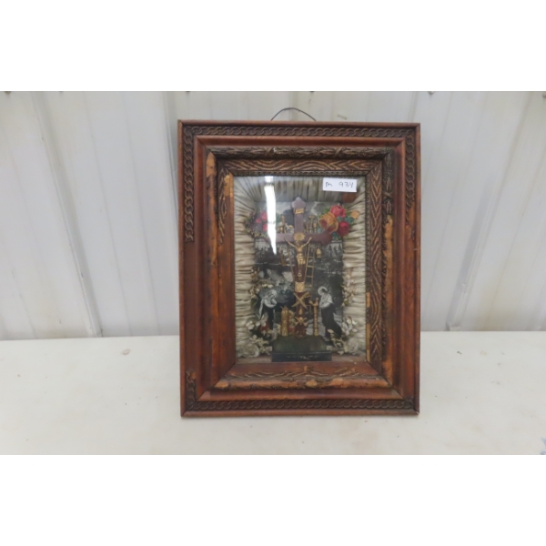 Antique Religious Display, "Thy Kingdom Come" 17 1/2" x 21 1/2"