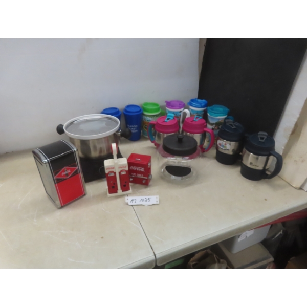 Electric Fondue Pot Coca-Cola Napkin Holder, Toothpick Dispenser, Salt And Pepper Shakers, And