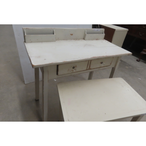 Painted Desk with Bench, 34" x 36" x 18"