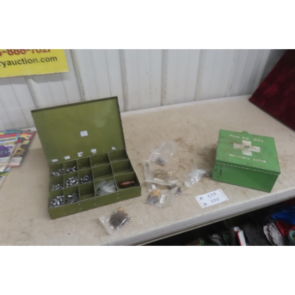 Canadian National First Aid Metal Box Supplies, Fishing Hooks, And Weights