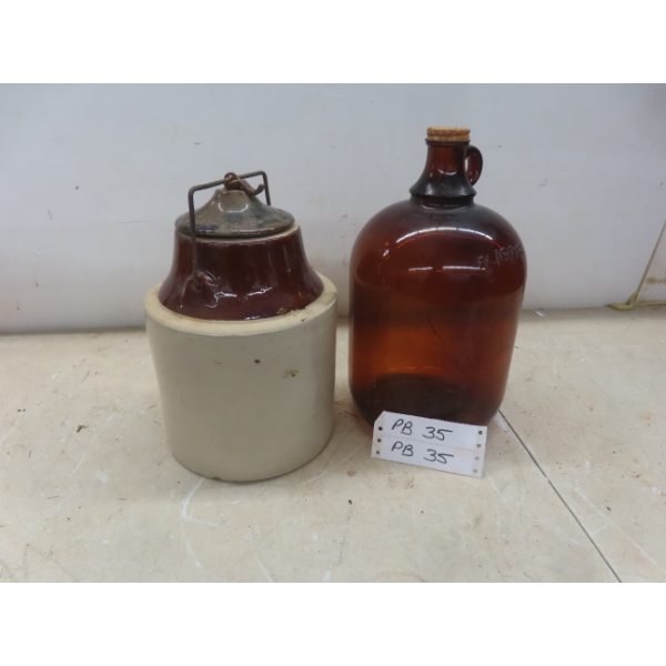 Antique Finger Jug and Stoneware Crock with Lid