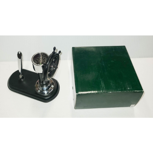 NEW NAUTICAL COMPASS SHIPS WHEEL PEN HOLDER SET