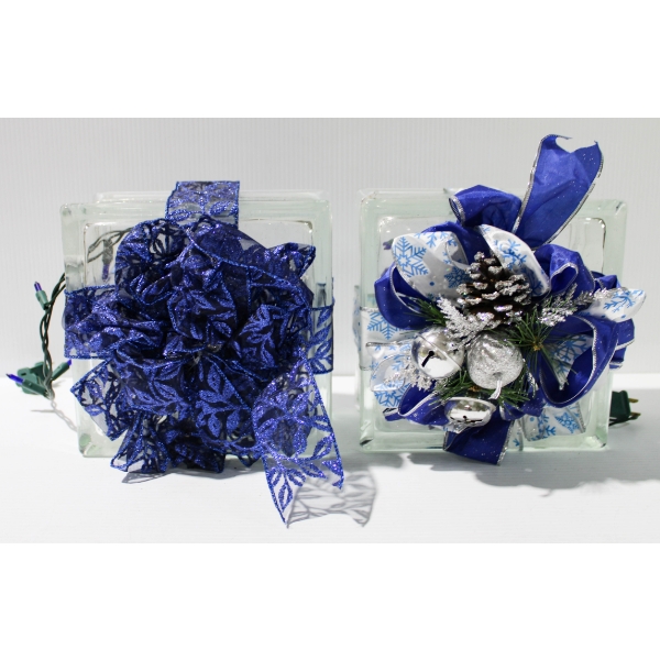 2 LIGHT UP GLASS BLOCK HOLIDAY DECORATIONS
