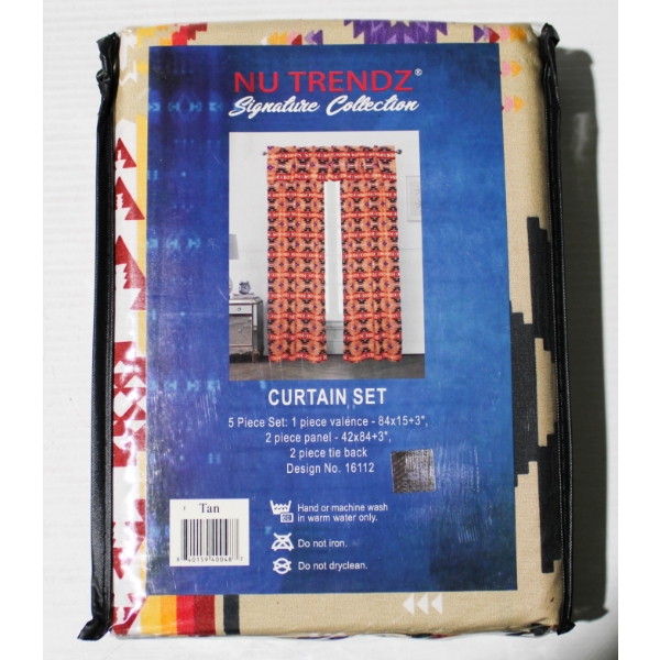 5PC NU TRENDZ CURTAIN SET - SOUTHWEST DESIGN - TAN