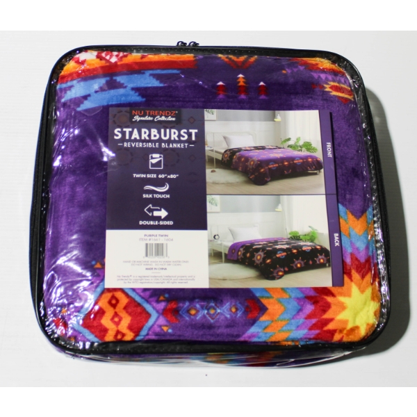 NEW NU TRENDZ STARBURST REVERSIBLE BLANKET - PURPLE