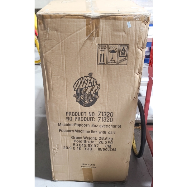 NEW BULLSEYE 8OZ POPCORN MACHINE W/ CART