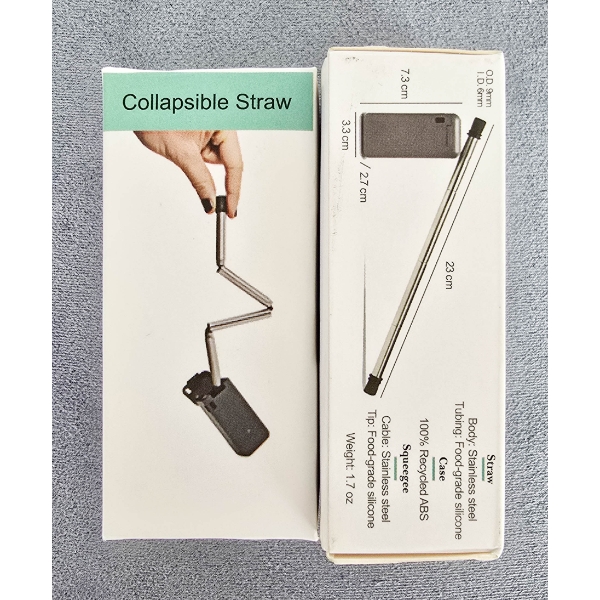 TWO NEW BLACK STAINLESS STEEL COLLAPSIBLE STRAWS