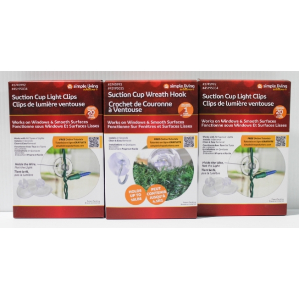 NEW SUCTION CUP WREATH HOOK & 2 PKS LIGHT CLIPS