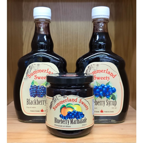 2 SUMMERLAND SWEETS BERRY SYRUP & 1 MARMALADE