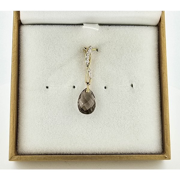 14K GOLD SMOKY QUARTZ & DIAMOND PENDANT