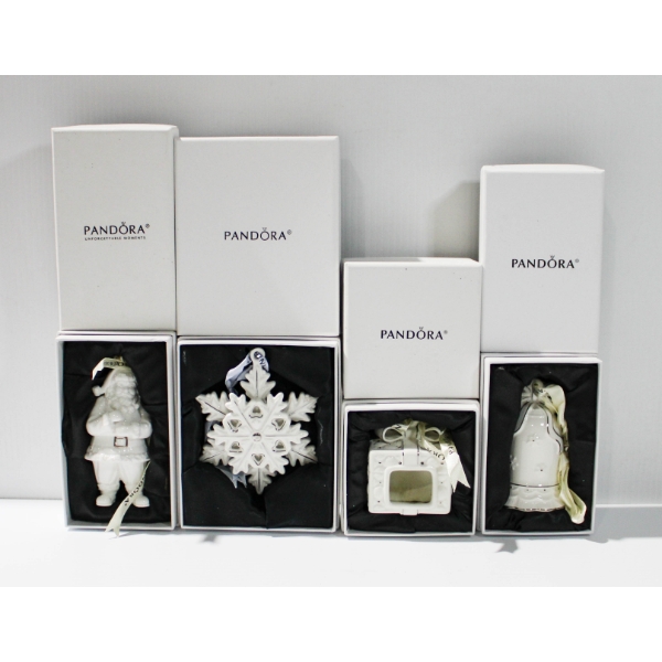 4 PANDORA CHRISTMAS TREE ORNAMENTS - GIFT BOX SNOWFLAKE ETC.