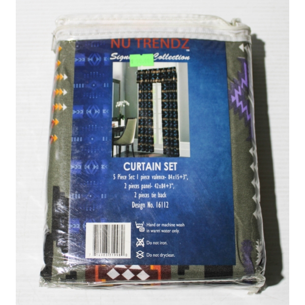 5PC NU TRENDZ CURTAIN SET - SOUTHWEST DESIGN - GREY