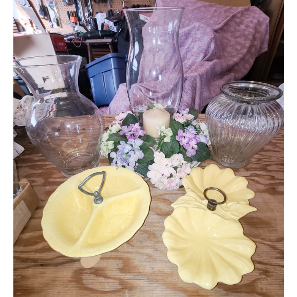 1960 LANE & CO. DIVIDED CONDIMENT DISHES & GLASS VASES