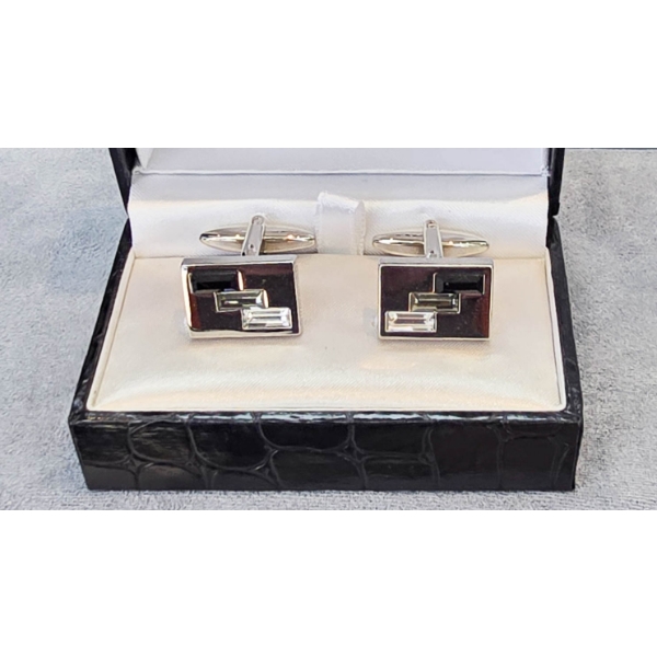 NEW STEEL & CUBIC ZIRCONIA INLAY MEN'S CUFFLINKS