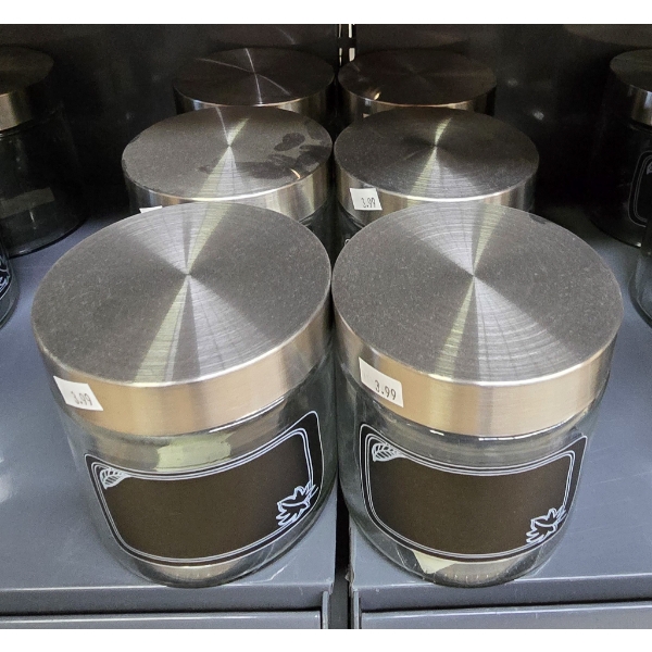 SIX GLASS STORAGE CONTAINERS