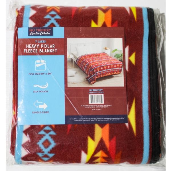 NEW 7 LAKES NU TRENDZ POLAR FLEECE BLANKET - BURGUNDY