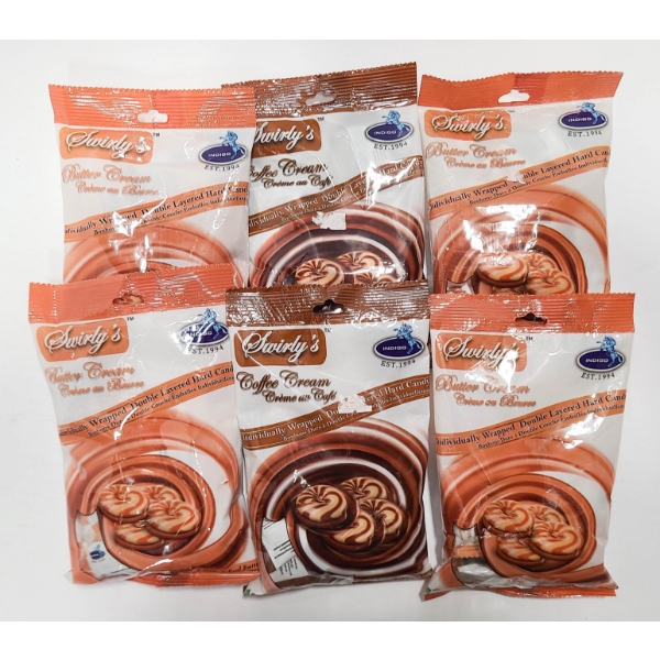 6 X 120G SWIRLY'S ASST CANDY - BUTTER & COFFEE CREAM