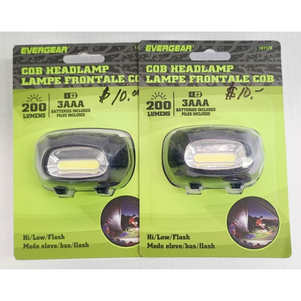 2 EVERGEAR COB HEADLAMP - HI / LOW/ FLASH