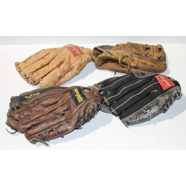 4 USED BASEBALL GLOVES