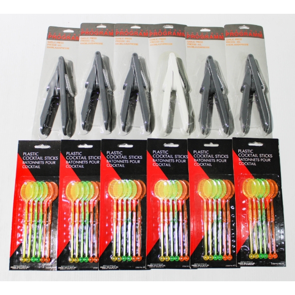 NEW GARLIC PRESS & COCKTAIL STICKS