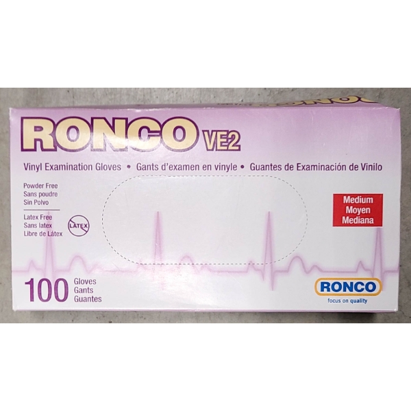 100 NEW RONCO VE2 VINYL GLOVES MEDIUM